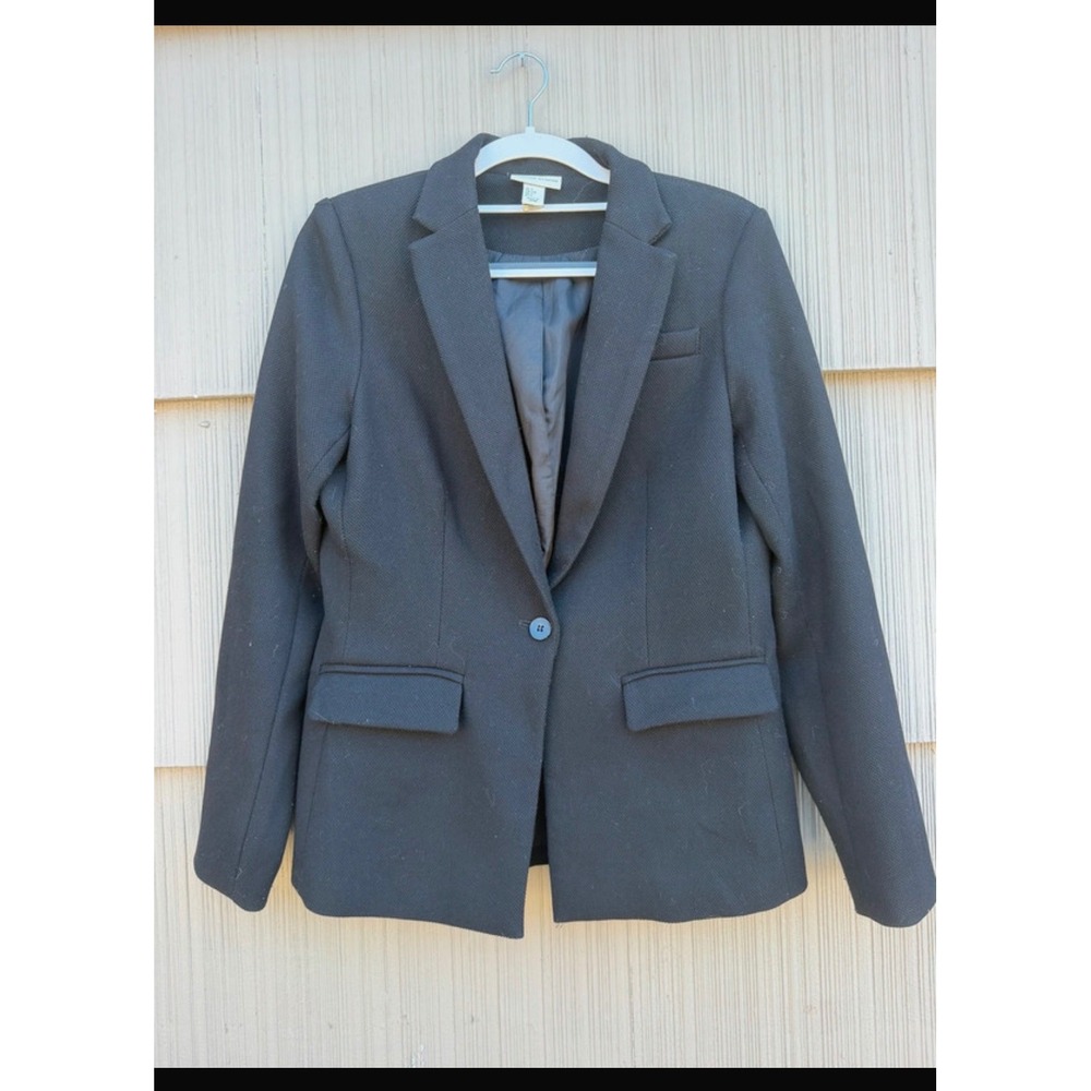 adrienne vittadini blazer small black woven career office minimal chic